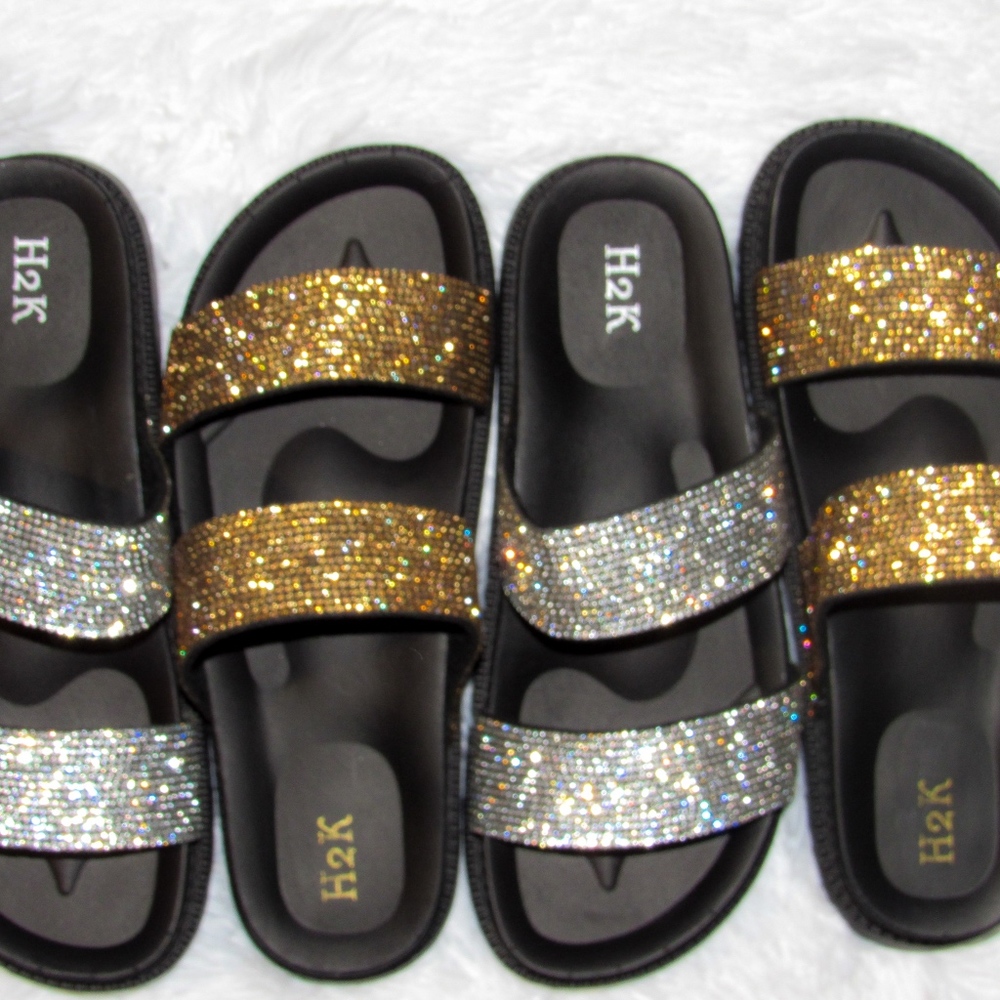 Rhinestone Double Strap Silver Sandals